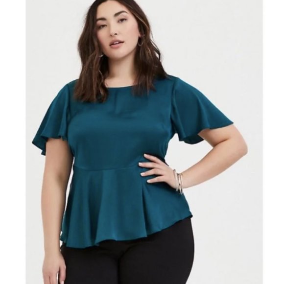torrid Tops - Torrid Satin Teal Peplum Top - NWT
